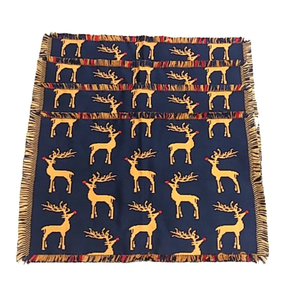 Raining Reindeer Placemats Blue/Tan JC Penney NWT Set 4